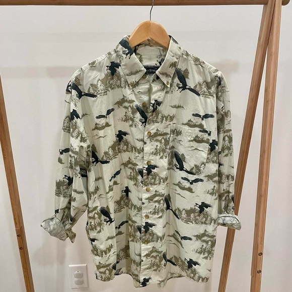 Vintage Eagle Mountains Woods Field & Stream Print Button Up Collared Shirt - Picture 2 of 5
